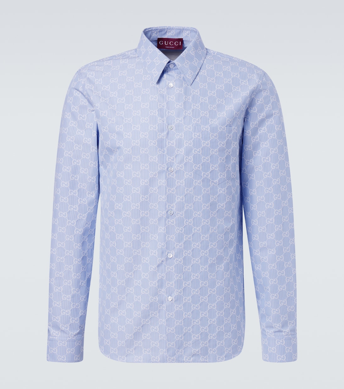 GG хлопковая и шелковая жаккардовая рубашка Gucci, Azure/White
GG хлопковая и шелковая жаккардовая рубашка Gucci, Azure/White