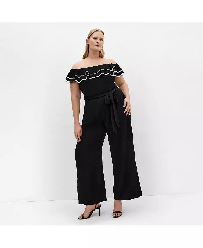 Женский скромный комбинезон с открытыми плечами и оборкой CITY CHIC, черный
Женский скромный комбинезон с открытыми плечами и оборкой CITY CHIC, черный