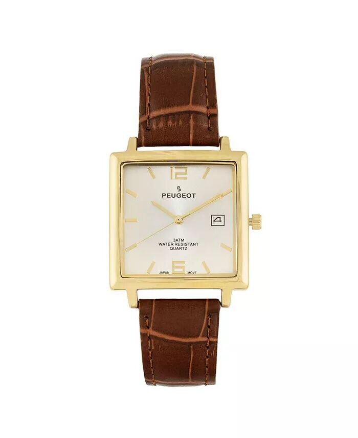 Мужские квадратные часы с покрытием из 14-каратного золота, диаметр 35 мм, с коричневым кожаным ремешком Peugeot
Мужские квадратные часы с покрытием из 14-каратного золота, диаметр 35 мм, с коричневым кожаным ремешком Peugeot