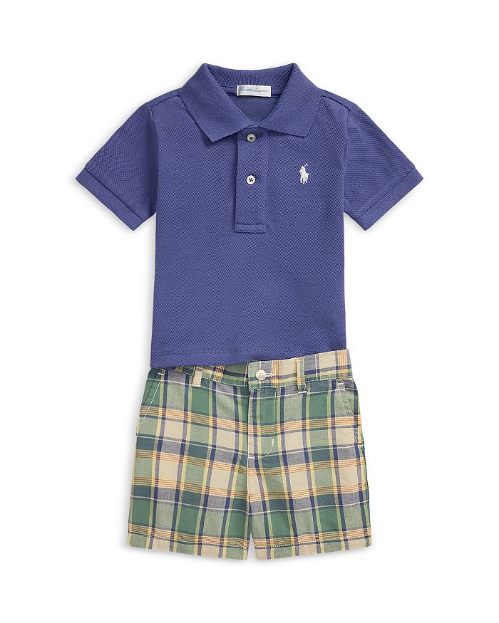 Детский комплект из хлопковой поло-рубашки и шорт в клетку Madras - Baby Ralph Lauren, синий 
Детский комплект из хлопковой поло-рубашки и шорт в клетку Madras - Baby Ralph Lauren, синий