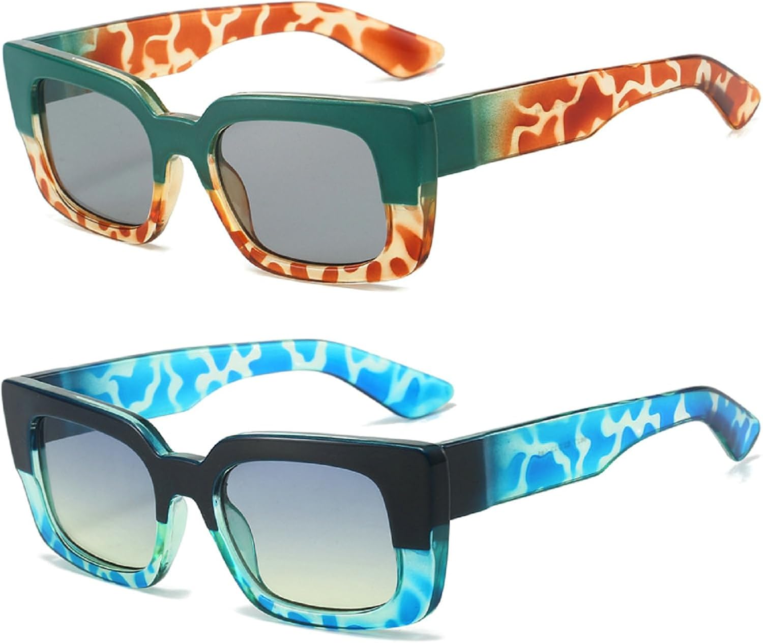 Модные квадратные солнцезащитные очки для женщин в толстой оправе, двухцветный градиент, защита от УФ-излучения UV400, ретро-панк, леопардовый принт mincl, 2pcs-blue&green
Модные квадратные солнцезащитные очки для женщин в толстой оправе, двухцветный градиент, защита от УФ-излучения UV400, ретро-панк, леопардовый принт mincl, 2pcs-blue&green