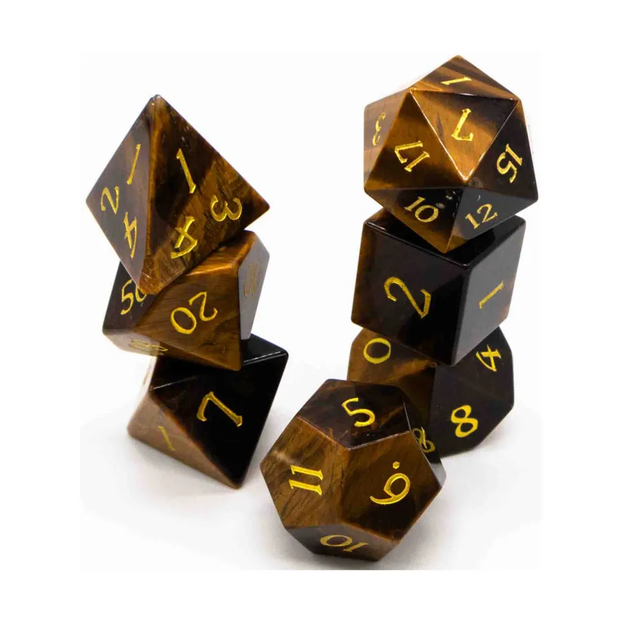 Поликомплект «Тигровый глаз — Дракон с золотом» (7), Gemstone Dice (Crystal Maggie) 
Поликомплект «Тигровый глаз — Дракон с золотом» (7), Gemstone Dice (Crystal Maggie)