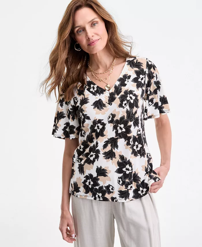 Женский трикотажный топ с V-образным вырезом и короткими рукавами JM Collection, белый
Женский трикотажный топ с V-образным вырезом и короткими рукавами JM Collection, белый