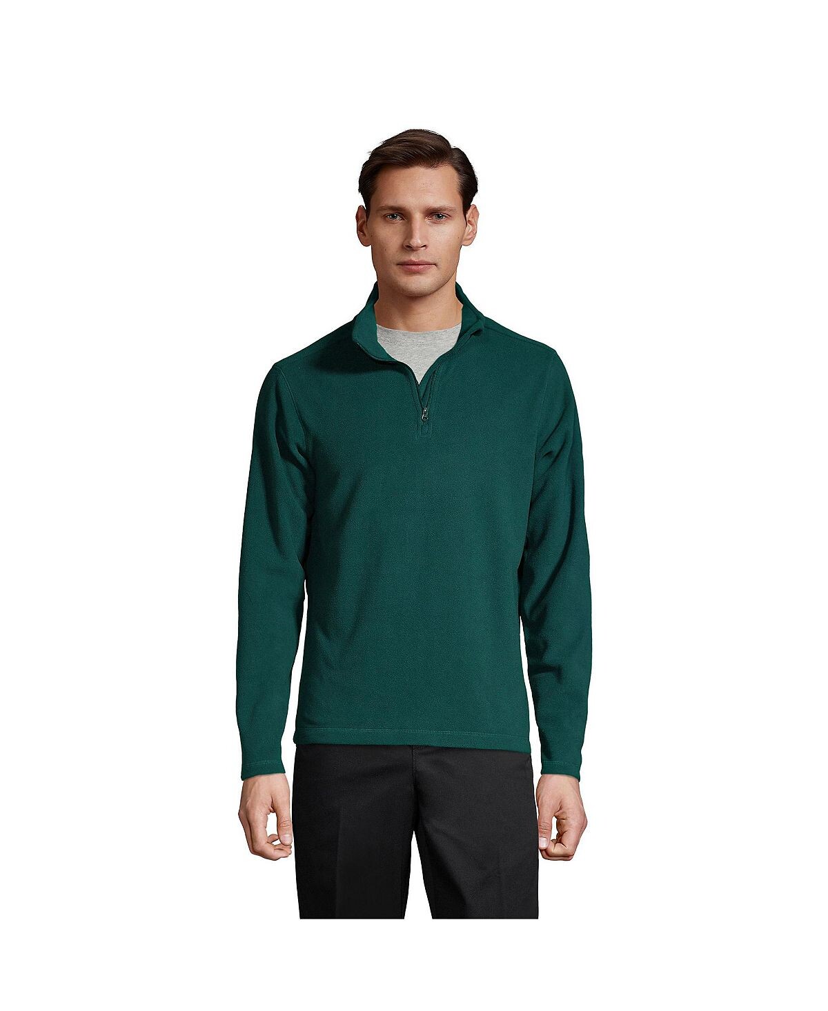 Школьная форма, мужская легкая флисовая куртка-пуловер с молнией на четверть Lands' End, Зеленый, Школьная форма, мужская легкая флисовая куртка-пуловер с молнией на четверть Lands' End