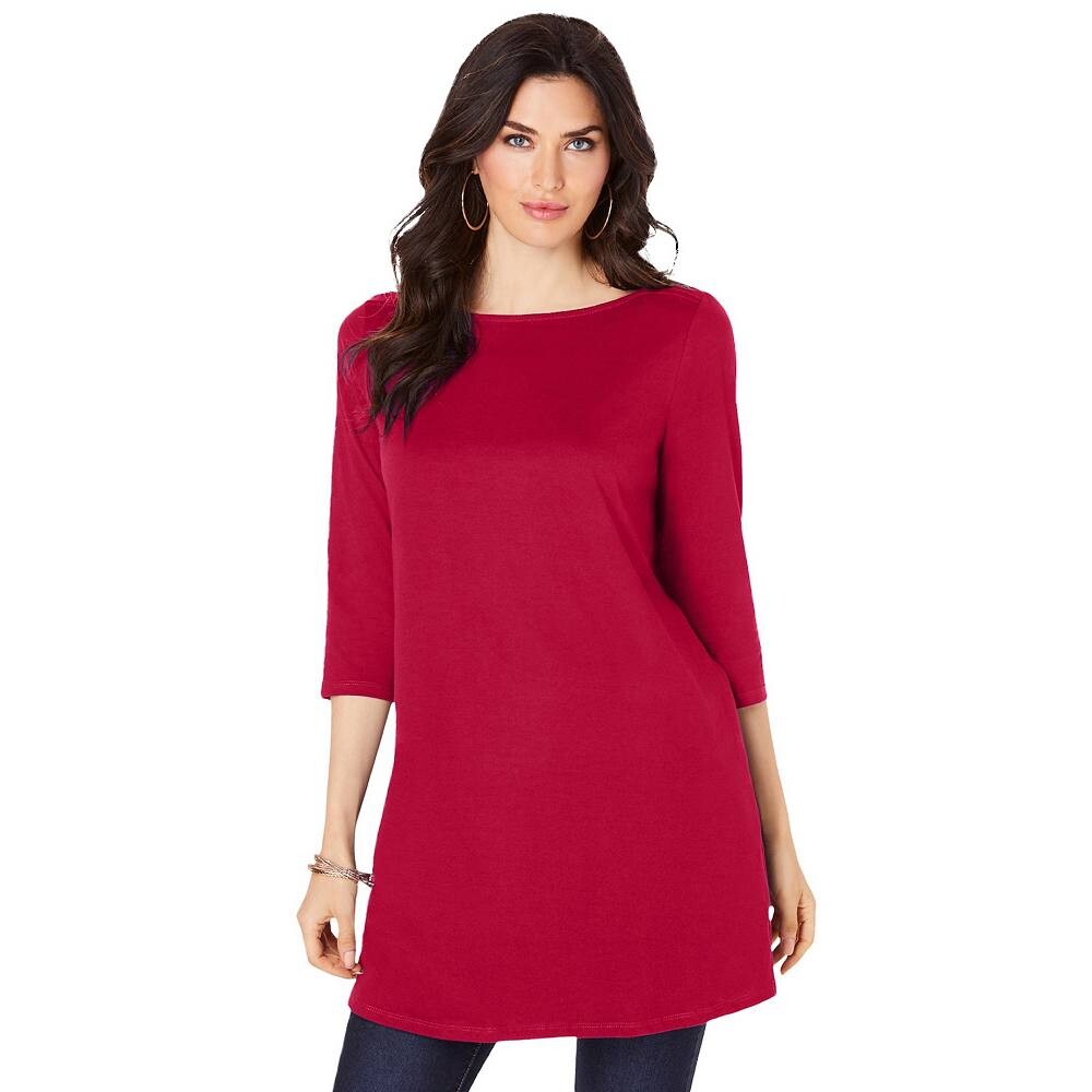 Женская туника больших размеров с вырезом «лодочкой» и боковыми разрезами Roaman's, цвет Classic Red 
Женская туника больших размеров с вырезом «лодочкой» и боковыми разрезами Roaman's, цвет Classic Red
