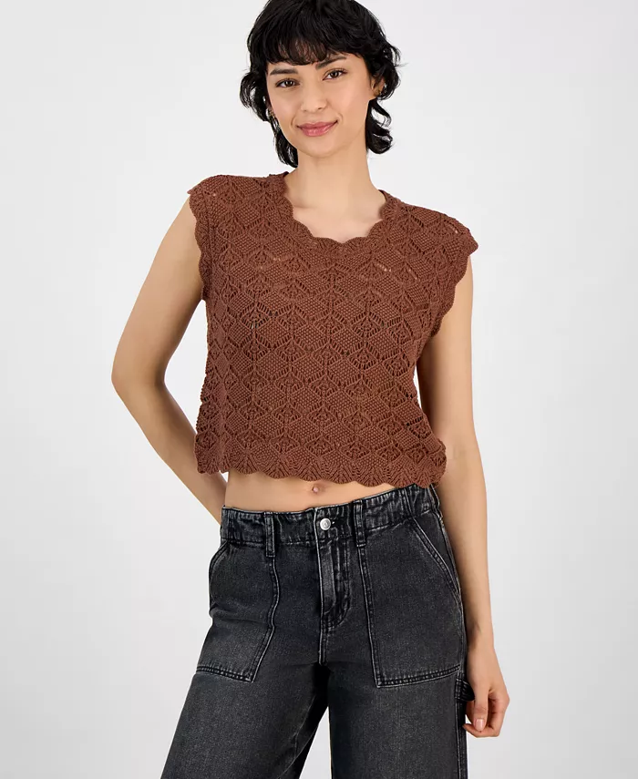 Женский вязаный жилет с круглым вырезом и ажурным краем And Now This, коричневый
Женский вязаный жилет с круглым вырезом и ажурным краем And Now This, коричневый