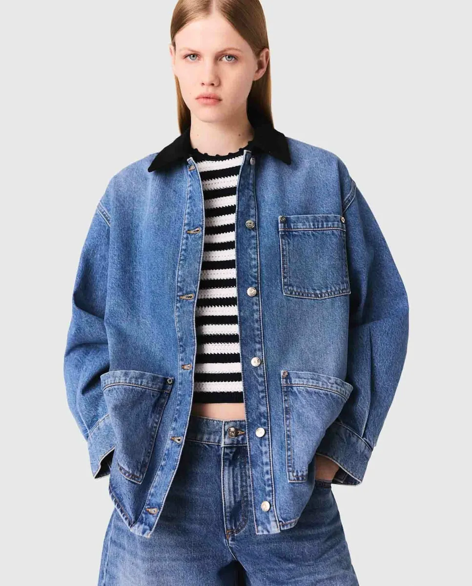 Женская потертая ковбойская куртка Maje, синий
Женская потертая ковбойская куртка Maje, синий