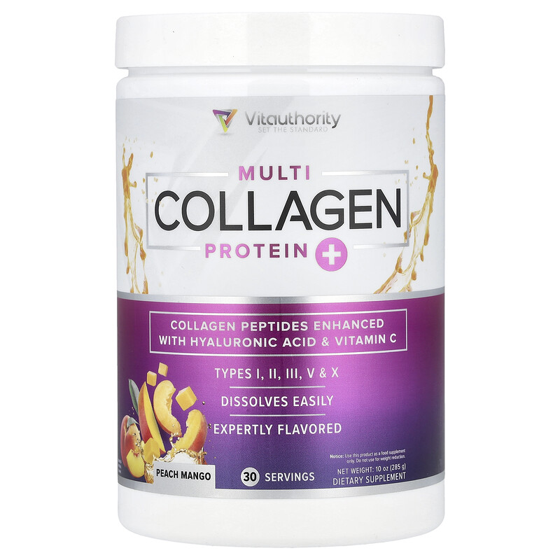 Vitauthority, Multi Collagen Protein +, персик и манго, 285 г (10 унций)
Vitauthority, Multi Collagen Protein +, персик и манго, 285 г (10 унций)