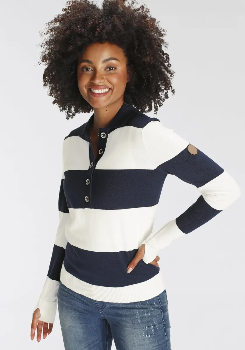 Свитер KangaROOS с воротником-поло, модной планкой на пуговицах и полосками в морском стиле, белый
Свитер KangaROOS с воротником-поло, модной планкой на пуговицах и полосками в морском стиле, белый