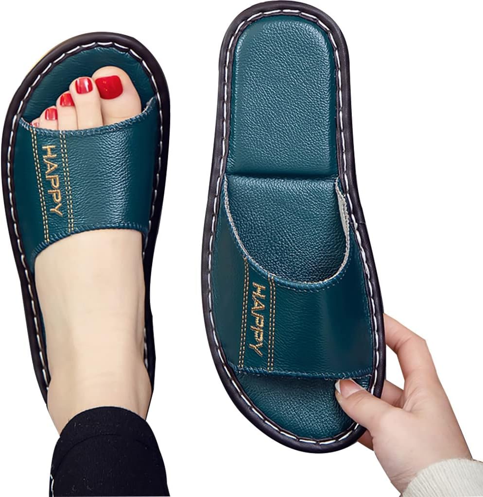 Кожаные тапочки XUEMML- домашние сандалии для мужчин и женщин с открытым носком, унисекс, из натуральной кожи, нескользящие домашние тапочки для спальни, зеленый
Кожаные тапочки XUEMML- домашние сандалии для мужчин и женщин с открытым носком, унисекс, из натуральной кожи, нескользящие домашние тапочки для спальни, зеленый