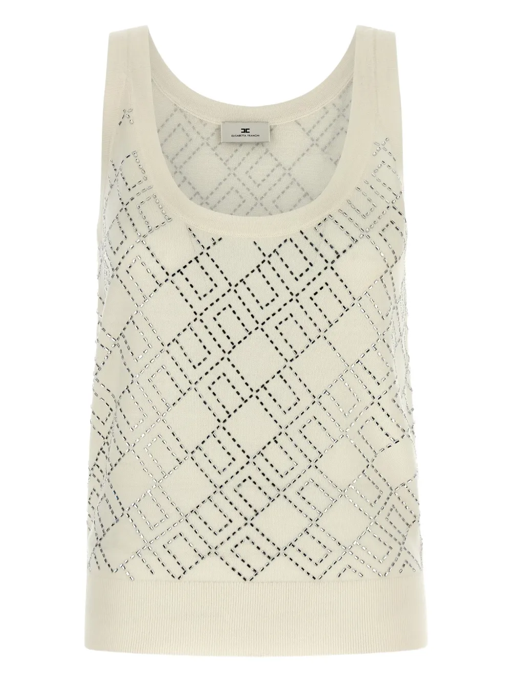 Майка из мериносовой шерсти, украшенная кристаллами Elisabetta Franchi, белый 
Майка из мериносовой шерсти, украшенная кристаллами Elisabetta Franchi, белый