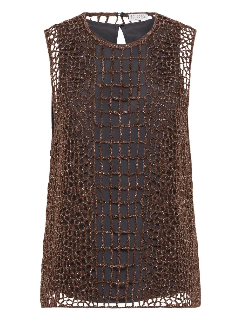 Топ с тиснением под кожу крокодила Brunello Cucinelli, коричневый
Топ с тиснением под кожу крокодила Brunello Cucinelli, коричневый