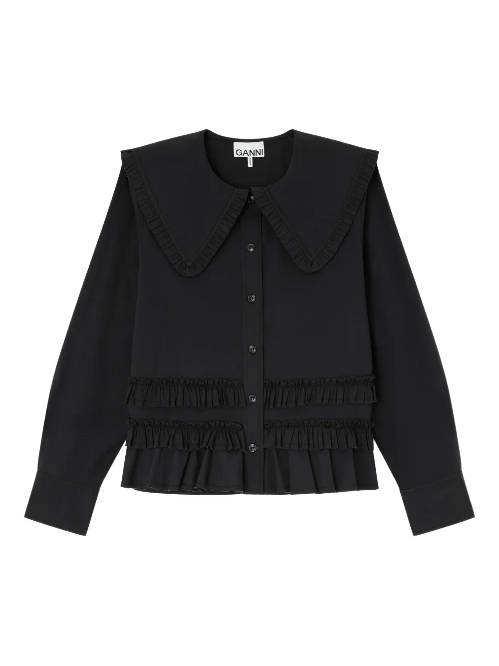 Топ с оборками Ganni, черный
Топ с оборками Ganni, черный