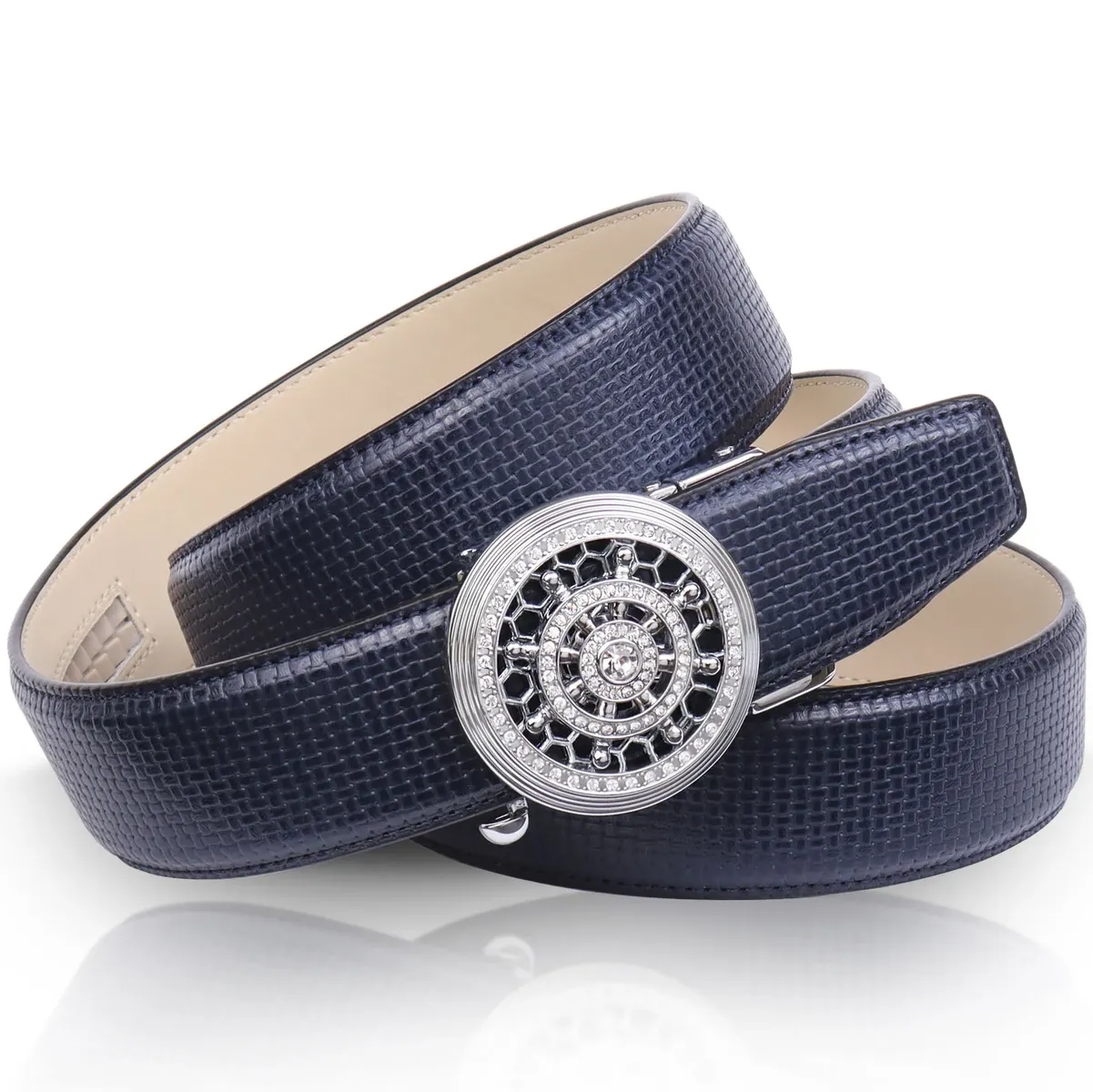 Кожаный ремень Anthoni Crown с автоматической застежкой серебристого цвета и вращающимся рулем, синий
Кожаный ремень Anthoni Crown с автоматической застежкой серебристого цвета и вращающимся рулем, синий