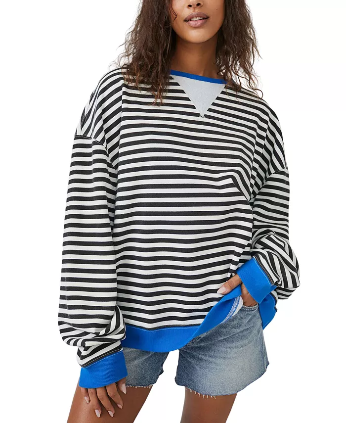 Женский классический полосатый топ с круглым вырезом Free People, черный 
Женский классический полосатый топ с круглым вырезом Free People, черный