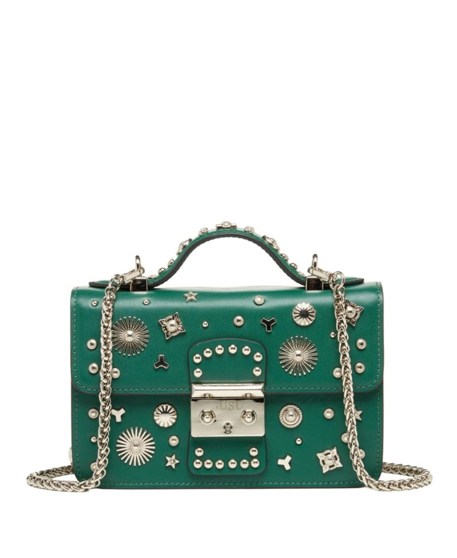 Маленькая кожаная сумка через плечо, украшенная заклепками, с верхней ручкой, структурированная сумка SUSU, Emerald green/forest green
Маленькая кожаная сумка через плечо, украшенная заклепками, с верхней ручкой, структурированная сумка SUSU, Emerald green/forest green