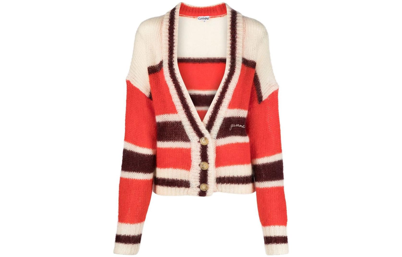 Полосатый кардиган с V-образным вырезом GANNI, мультиколор
Полосатый кардиган с V-образным вырезом GANNI, мультиколор