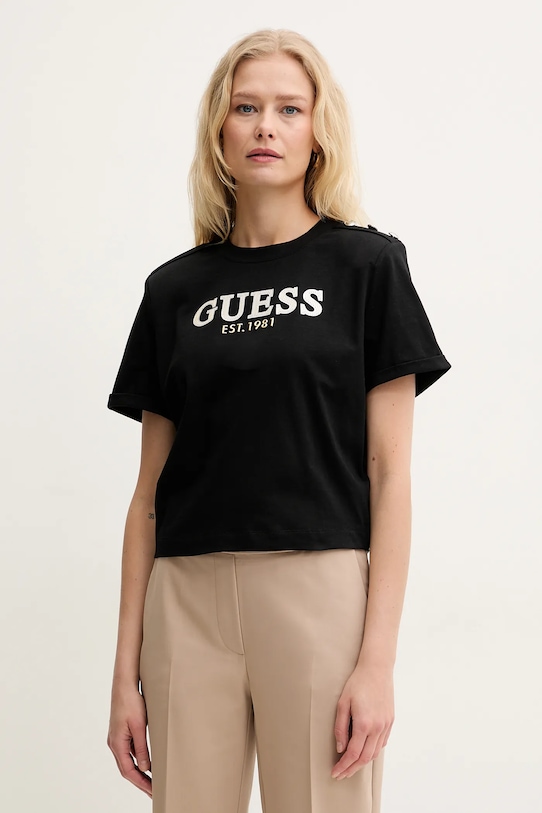 Хлопковая футболка Guess, черный 
Хлопковая футболка Guess, черный