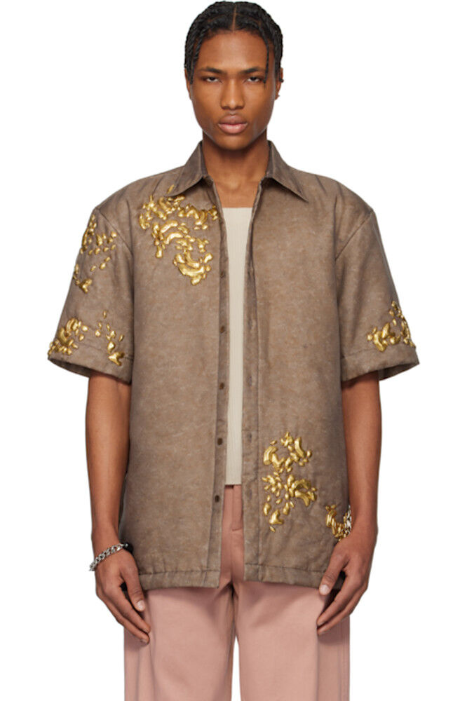 Коричневая рубашка с графическим принтом Dries Van Noten
Коричневая рубашка с графическим принтом Dries Van Noten