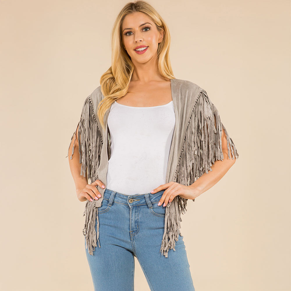 Искусственная замша с открытой передней частью западный кисточки шаль пончо TRUEDAMES, серый
Искусственная замша с открытой передней частью западный кисточки шаль пончо TRUEDAMES, серый