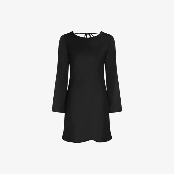 Мини-платье Omnes из сатина с длинными рукавами и завязками на спине, черный
Мини-платье Omnes из сатина с длинными рукавами и завязками на спине, черный
