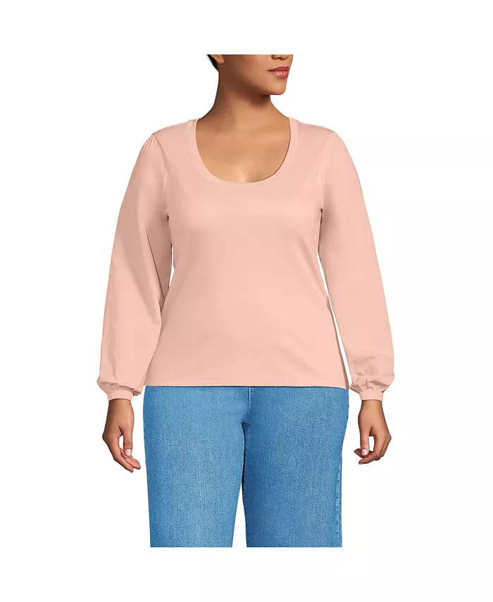 Топ-блузон с круглым вырезом и рукавами размера плюс Lands' End, оранжевый 
Топ-блузон с круглым вырезом и рукавами размера плюс Lands' End, оранжевый