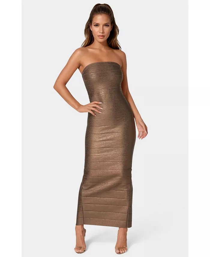 Женское длинное платье-бандаж без бретелек из фольги Bebe, коричневый
Женское длинное платье-бандаж без бретелек из фольги Bebe, коричневый