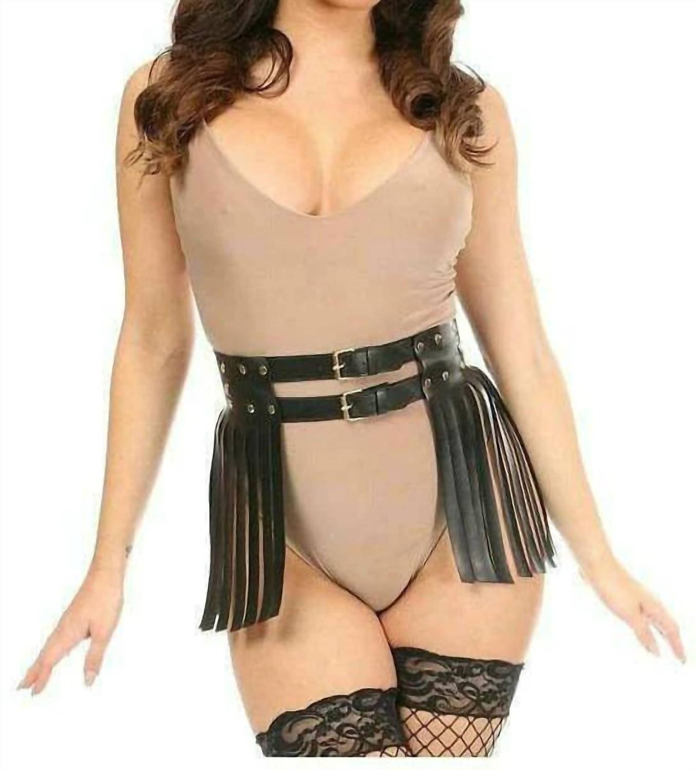 Веганская кожаная юбка с бахромой в черно-золотом цвете Daisy Corsets
Веганская кожаная юбка с бахромой в черно-золотом цвете Daisy Corsets