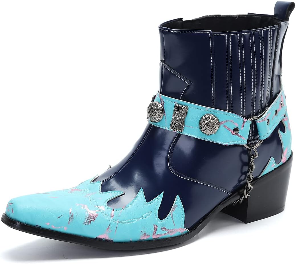 Мужские повседневные ботинки Santimon Dress с низким голенищем Chelsea- настоящая кожа, западные ковбойские ботинки с пряжкой и цепочкой для вечеринок, диско и бальных танцев, синий
Мужские повседневные ботинки Santimon Dress с низким голенищем Chelsea- настоящая кожа, западные ковбойские ботинки с пряжкой и цепочкой для вечеринок, диско и бальных танцев, синий