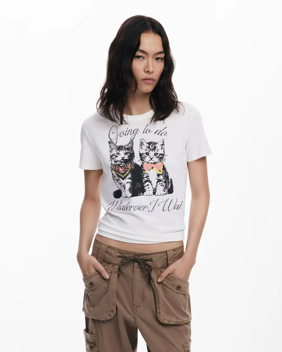 Женская футболка с кошками и стразами Desigual, белый
Женская футболка с кошками и стразами Desigual, белый