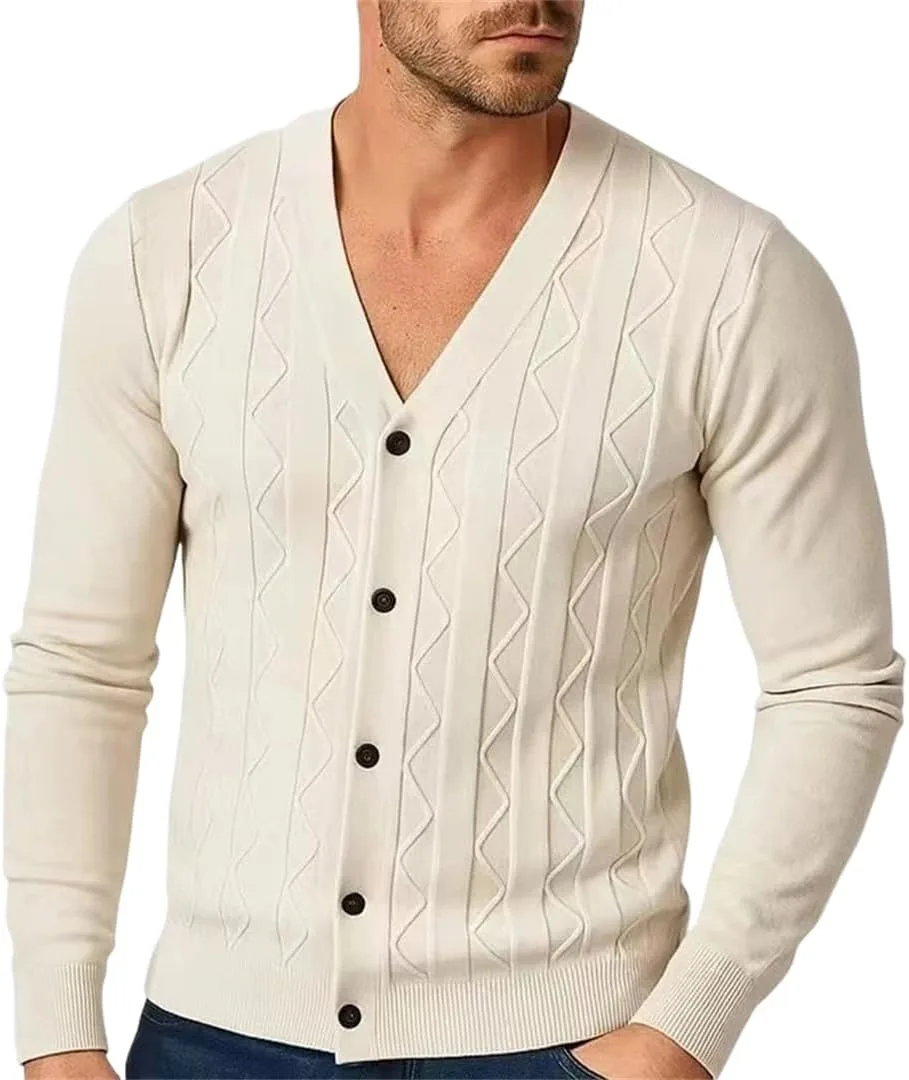 Мужской кардиган с V-образным вырезом и длинными рукавами
Мужской кардиган с V-образным вырезом и длинными рукавами