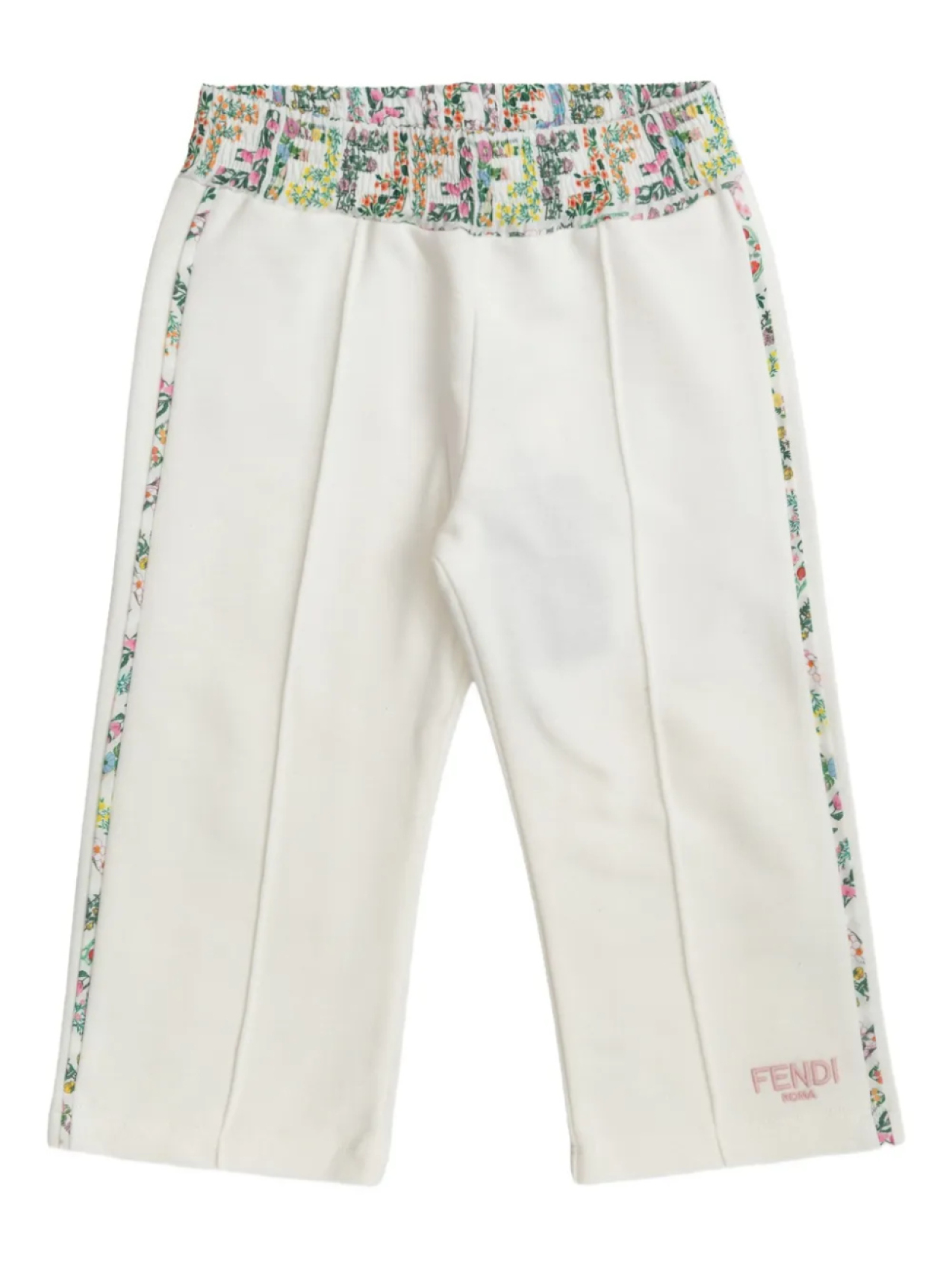 Брюки с цветочным принтом и полосками по бокам Fendi Kids, белый
Брюки с цветочным принтом и полосками по бокам Fendi Kids, белый