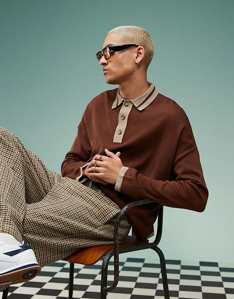 Трикотажное поло свободного кроя с длинными рукавами коричневого цвета ASOS DESIGN
Трикотажное поло свободного кроя с длинными рукавами коричневого цвета ASOS DESIGN