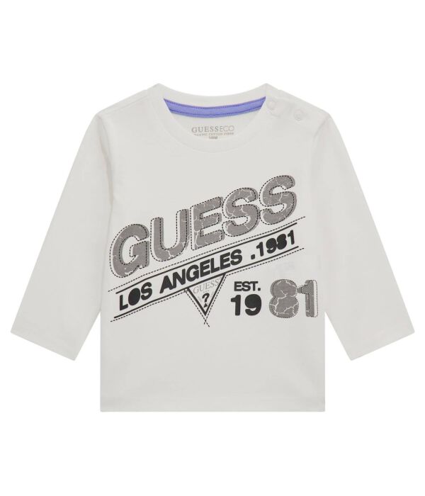 Лонгслив Guess Regular Fit, белый / серый 
Лонгслив Guess Regular Fit, белый / серый