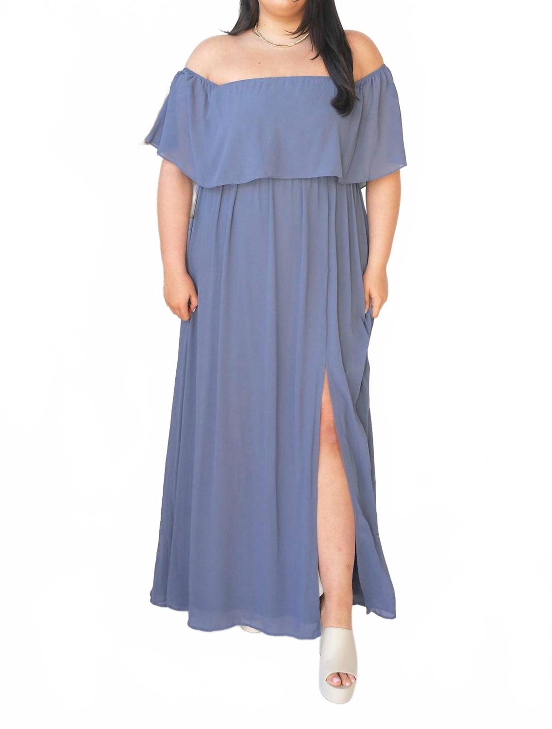 Платье макси с открытыми плечами в сине-сером цвете SOIEBLU 
Платье макси с открытыми плечами в сине-сером цвете SOIEBLU