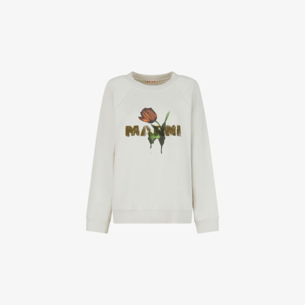 Свитшот Marni из хлопкового джерси с круглым вырезом и принтом логотипа, белый
Свитшот Marni из хлопкового джерси с круглым вырезом и принтом логотипа, белый