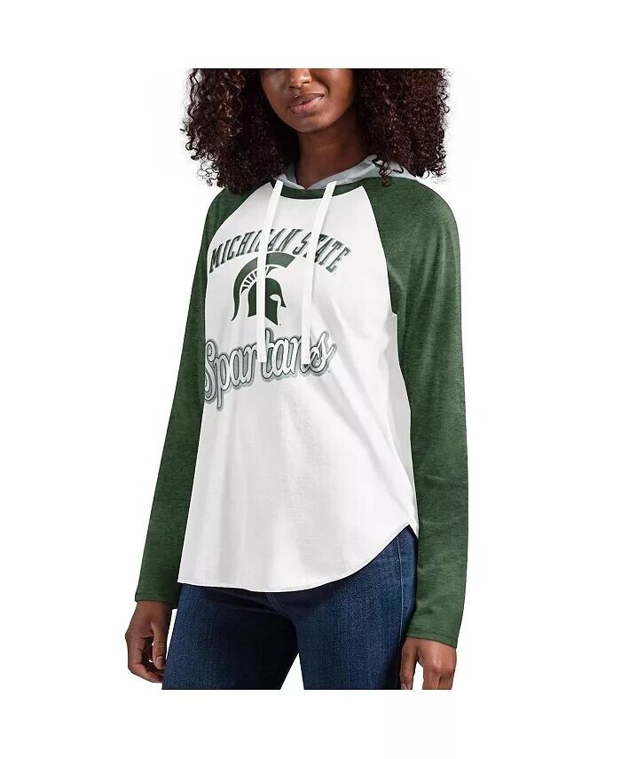 Женская бело-зеленая футболка с капюшоном и длинными рукавами Michigan State Spartans From the Sideline реглан G-Iii 4Her By Carl Banks
Женская бело-зеленая футболка с капюшоном и длинными рукавами Michigan State Spartans From the Sideline реглан G-Iii 4Her By Carl Banks