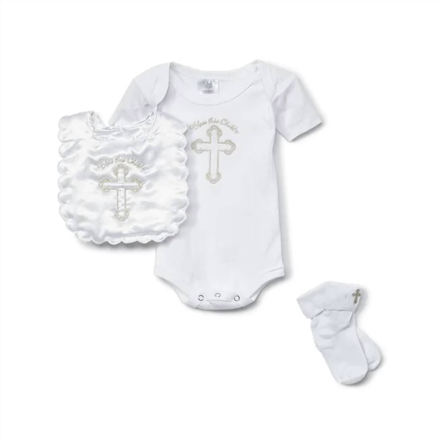 Детский унисекс крестильный подарочный набор комбинезон в белом/серебристом цвете Precious Moments 
Детский унисекс крестильный подарочный набор комбинезон в белом/серебристом цвете Precious Moments