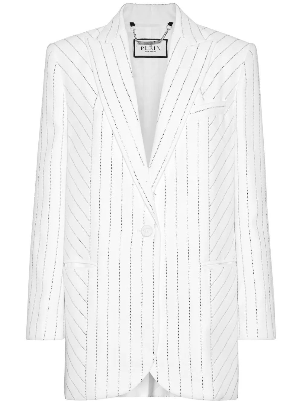 Блейзер в тонкую полоску с кристаллами Philipp Plein, белый
Блейзер в тонкую полоску с кристаллами Philipp Plein, белый