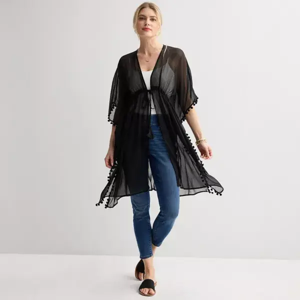 Женский однотонный шифоновый топ с помпонами Nine West, черный
Женский однотонный шифоновый топ с помпонами Nine West, черный