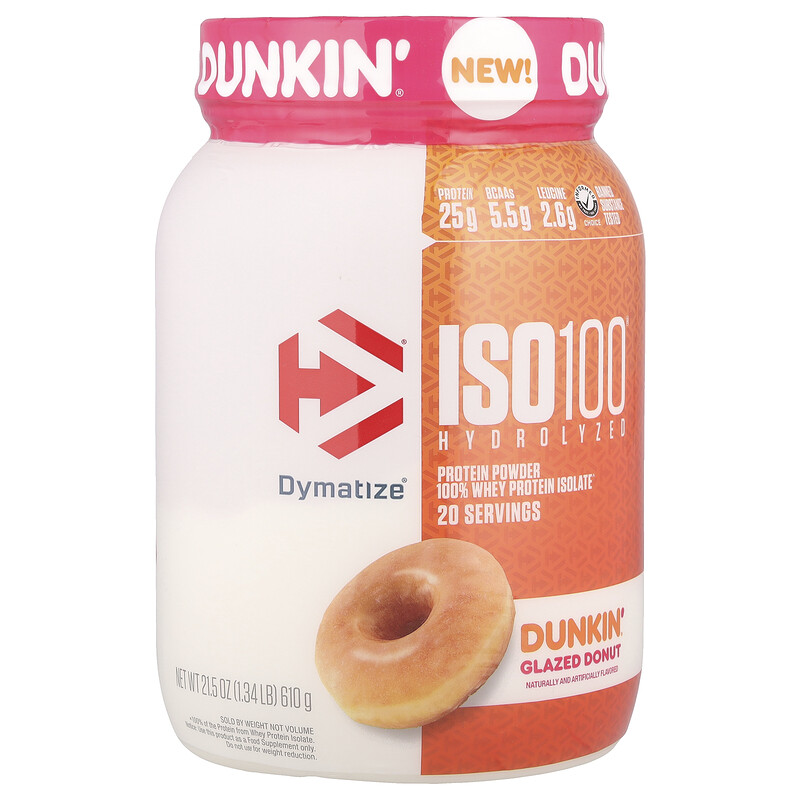 Dymatize, ISO100 Hydrolyzed, 100% изолят сывороточного протеина, глазированный пончик Dunkin, 610 г (1,34 фунта)
Dymatize, ISO100 Hydrolyzed, 100% изолят сывороточного протеина, глазированный пончик Dunkin, 610 г (1,34 фунта)