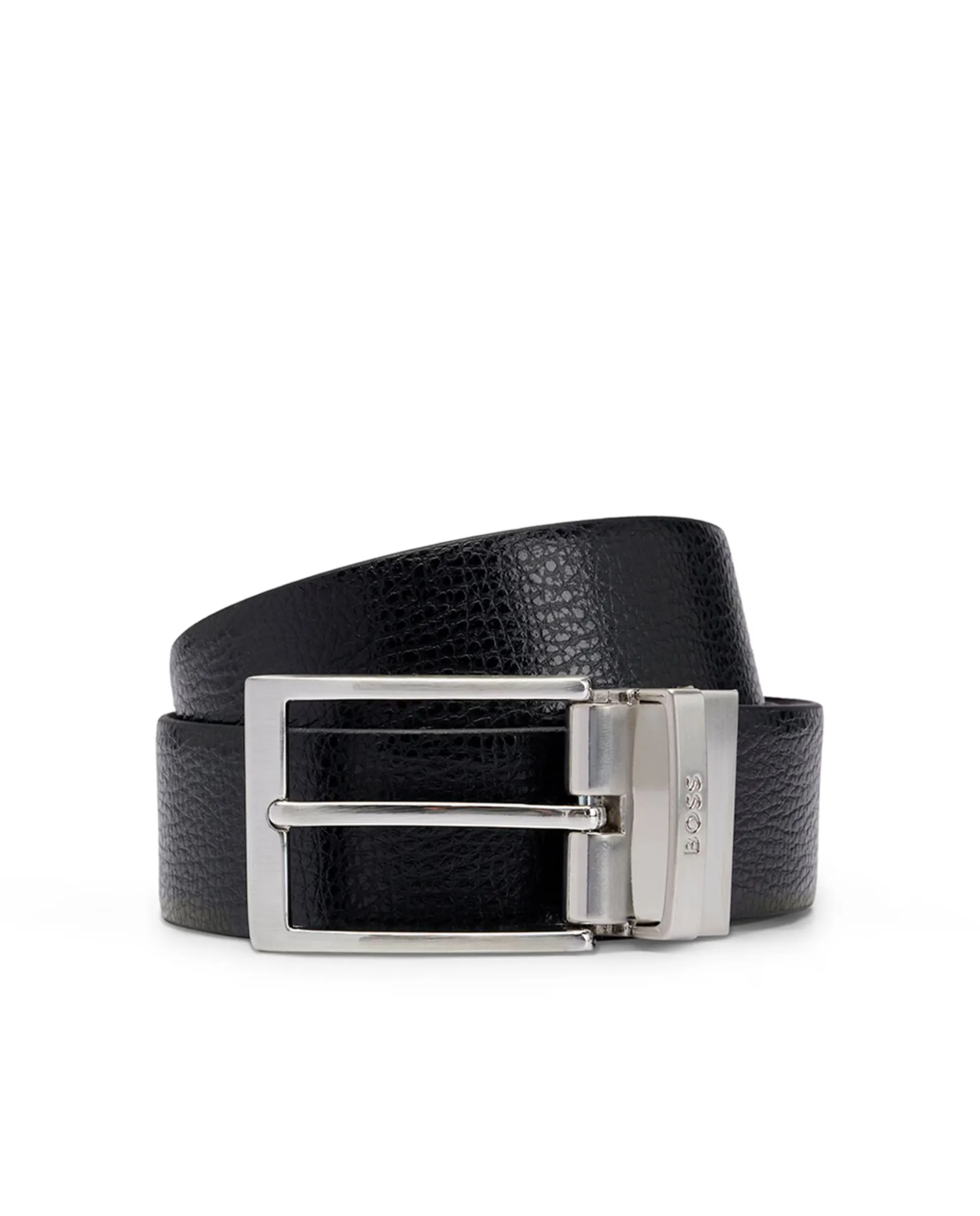 Ремень реверсивный из зернистой итальянской кожи с логотипом на пряжке Boss, черный
Ремень реверсивный из зернистой итальянской кожи с логотипом на пряжке Boss, черный