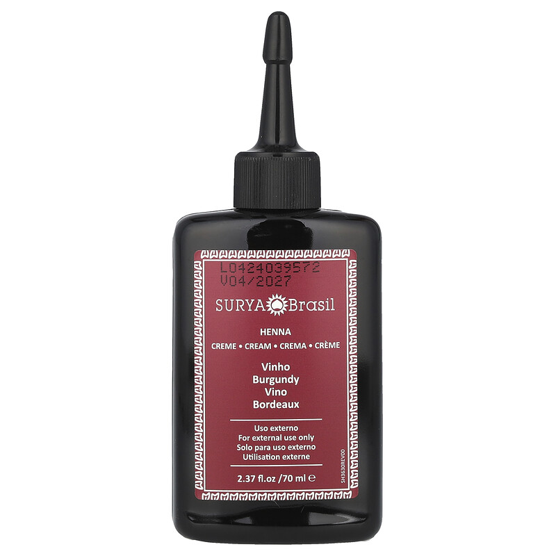 Surya Brasil, Крем с хной, Окрашивание & кондиционирование волос, Бургунди, 2.37унции (70 мл)
Surya Brasil, Крем с хной, Окрашивание & кондиционирование волос, Бургунди, 2.37унции (70 мл)