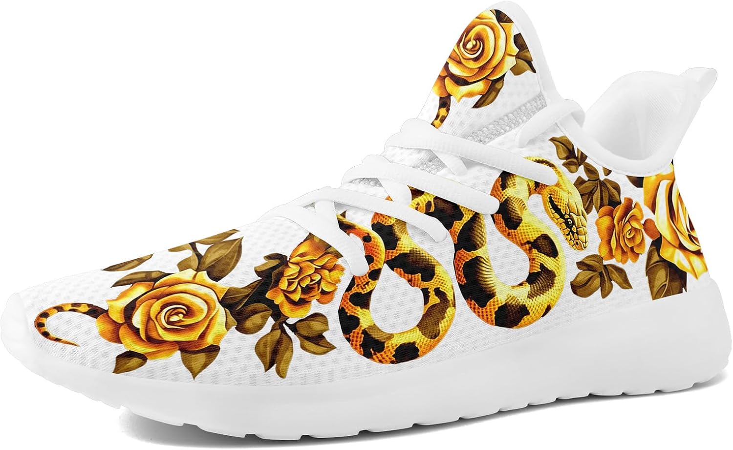 Мужские кроссовки с принтом змея и цветами - легкие дышащие беговые обувь, стильные спортивные повседневные кроссовки для ходьбы Coolcustomize, золотой
Мужские кроссовки с принтом змея и цветами - легкие дышащие беговые обувь, стильные спортивные повседневные кроссовки для ходьбы Coolcustomize, золотой