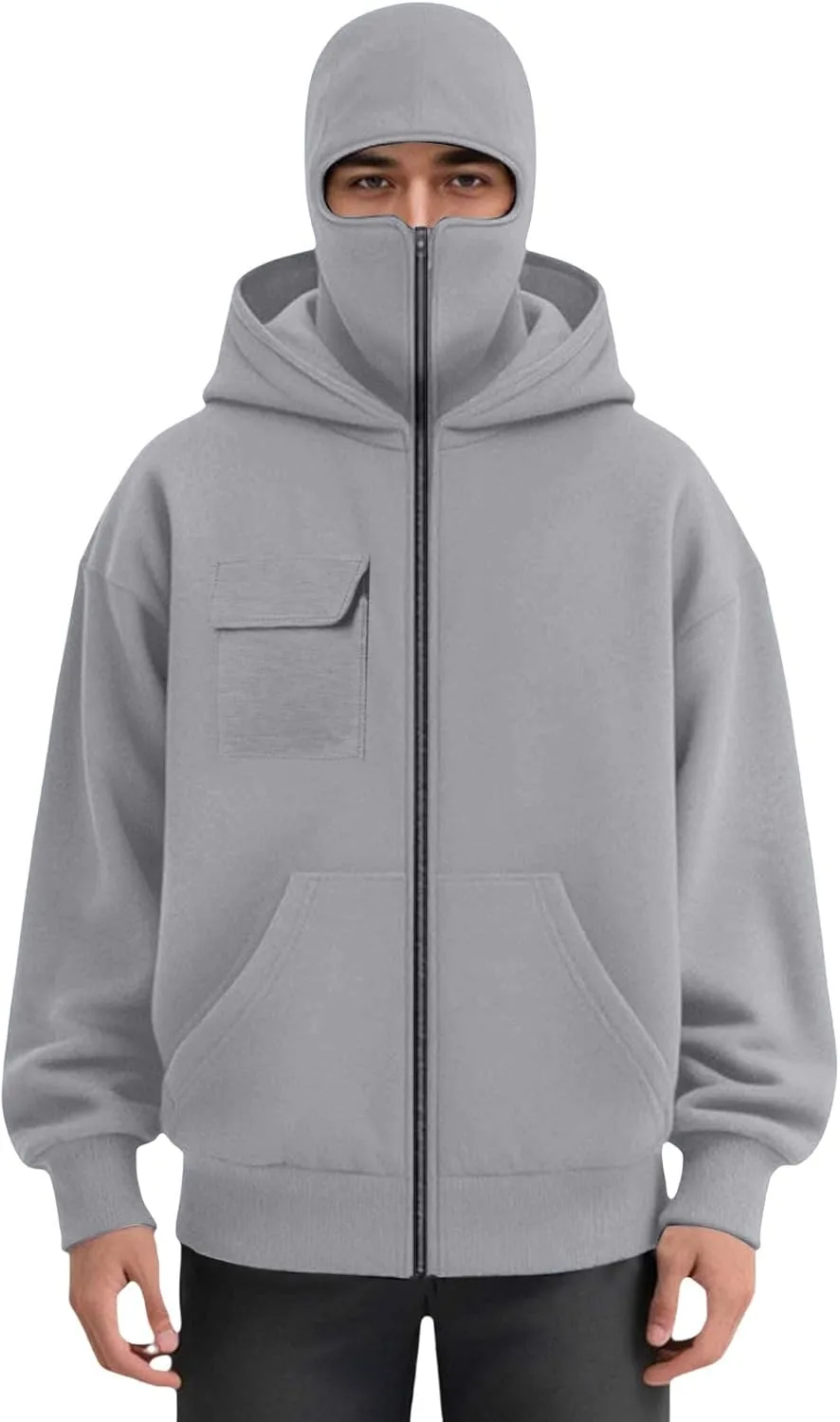 Мужской балаклава-худи зимнее с молнией, флисовая подкладка
Мужской балаклава-худи зимнее с молнией, флисовая подкладка