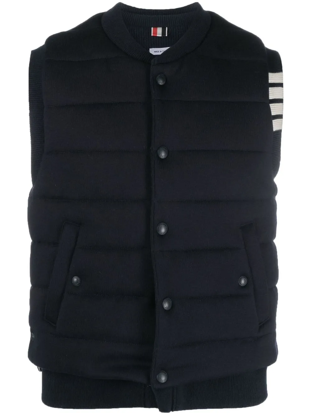 Дутый жилет с полоской THOM BROWNE, синий 
Дутый жилет с полоской THOM BROWNE, синий