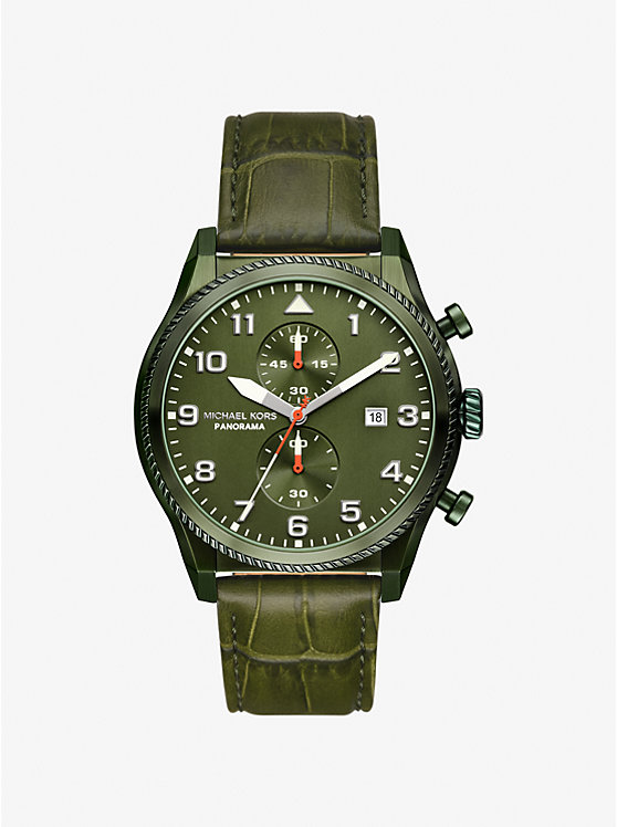 Большие панорамные часы из кожи оливкового тона с тиснением под крокодила Michael Kors, зеленый
Большие панорамные часы из кожи оливкового тона с тиснением под крокодила Michael Kors, зеленый