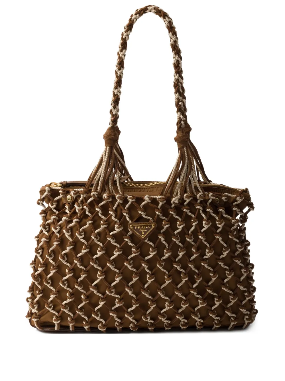 Большая сумка-тоут в технике кроше Prada, коричневый 
Большая сумка-тоут в технике кроше Prada, коричневый
