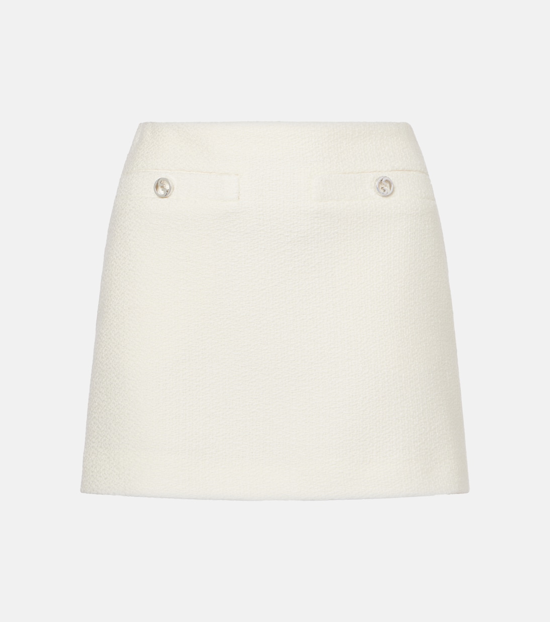 Мини-юбка из шерстяного букле с эффектом плетения Gucci, белый 
Мини-юбка из шерстяного букле с эффектом плетения Gucci, белый