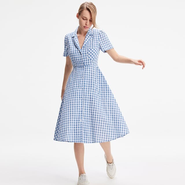 Платье-Рубашка в стиле ретро с клетчатым узором S&J Weekends, синий 
Платье-Рубашка в стиле ретро с клетчатым узором S&J Weekends, синий
